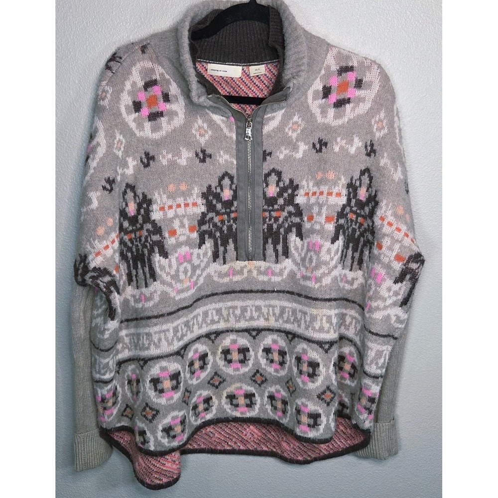 Sleeping On Snow Anthropologie Fair Isle Sweater XS/S Oversized Quarter Zip Nord - Picture 2 of 10